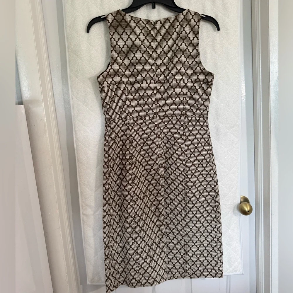 Tory Burch Cream and Brown Geometric Scoop-Neck Mini Dress